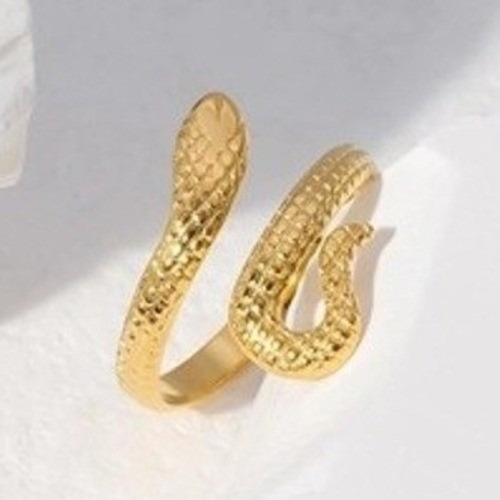 Gold Snake Ring Adjustable Stainless Steel Serpent Bypass Wrap Textured Band